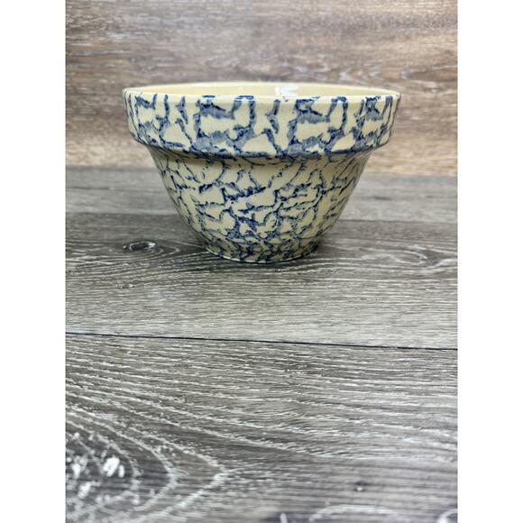 Vintage R.R.P. Co. 7.25" Mixing Bowl Blue Spongeware Roseville Ohio USA - Picture 3 of 11